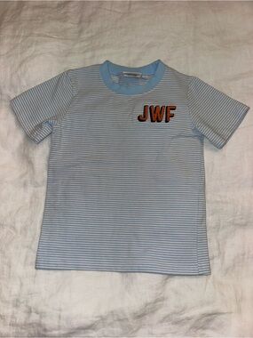 Kids Light Blue Striped Tee with JWF embroidered